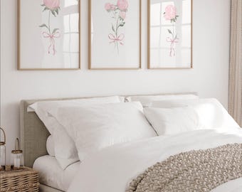 Roze bloem strik muurkunst - coquette meisjes slaapkamer decor (digitale download)