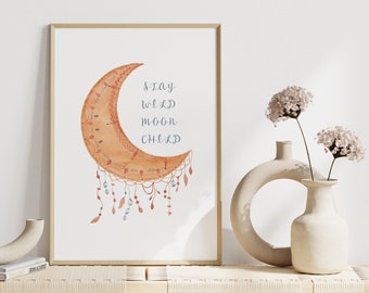 Moon Child Watercolor Print: Bohemian Celestial Art (Digital Download)