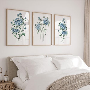 Navy Blue Floral Wall Art Watercolor Peony Prints Set Of 3 Blue Flower Paintings Digital Download Botanical Artwork Navy Bedroom Wall Art