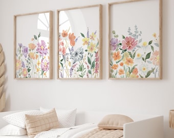 Watercolor Wildflower Prints Set: Colorful Nursery Art (Digital Download)