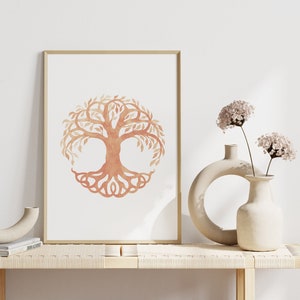Tree Of Life Print, Mandala Wall Art, Yoga Room Decor, Beige Boho Poster, Neutral Artwork Downloadable, Meditation Art Printable