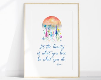 Let The Beauty Of What You Love Be What You Do, Rumi Quote Wall Art, Colorful Boho Quote Printable, Digital Download