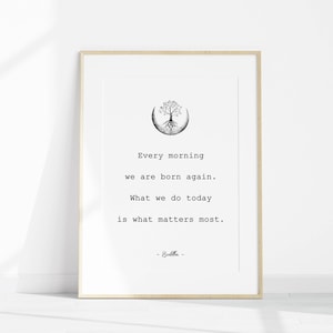 Ogni mattina siamo rinati, citazione di Buddha con opere d'arte dell'albero della vita, download digitale, citazione ispiratrice sulla vita, poster stampabile