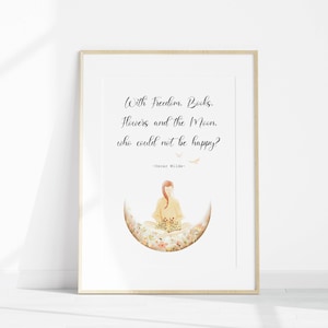 Oscar Wilde Quote Print, Freedom, Books, Flowers And The Moon, Book Lover Gift, Reading Girl Wall Art, Digital Download