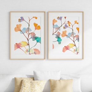 Colorful Wall Art Printable, Abstract Botanical Print, Ginkgo Biloba Leaf Wall Art, Abstract Plant, Bedroom Wall Art, Digital Download Art
