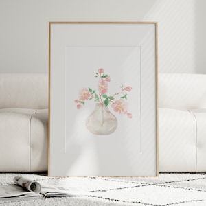 Flores en jarrón acuarela impresión floral ramo cartel digital descargar arte de flores silvestres rubor rosa decoración botánica regalo amante de las flores