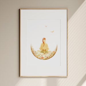 Book Lover Gift Girl Reading Print Digital Download Girl And The Moon Art Bedroom Decor Whimsical Art Book With Flowers Poster Celestial