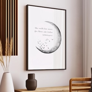 Poster con citazione di Shakespeare, regalo per gli amanti dei libri, citazione letteraria, stampa, la terra ha musica per coloro che ascoltano, citazione sulla natura, arte murale