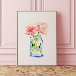 Buquê de Peônias Arte Imprimível Blush Rosa Floral Arte de Parede Aquarela Arte de Flores Presente para o Dia das Mães Impressão Digital Download Pintura