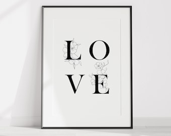 Love Sign Poster, Love Print, Digital Download, Minimalist Quote Art Printable, Black And White Wall Art