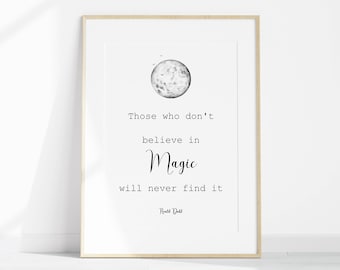 Roald Dahl Quote Print: Moon Illustration, Inspirational Art (Digital Download)