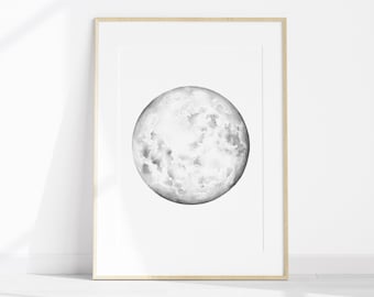 Full Moon Wall Art Printable, La Luna Art, Celestial Decor, Minimal Moon Print