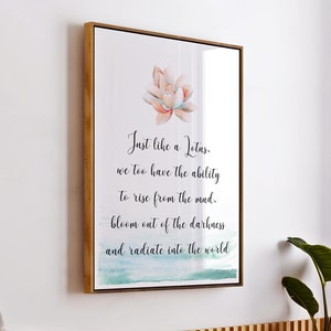 Just Like A Lotus Quote Poster, Printable Zen Artwork, Lotus Flower Watercolor, Spiritual Wall Art, Digital Download