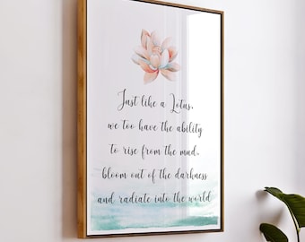 Just Like A Lotus Quote Poster, Printable Zen Artwork, Lotus Flower Watercolor, Spiritual Wall Art, Digital Download