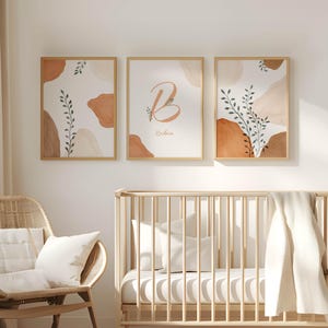 Boho Nursery Wall Art Set: Terracotta Initial Name Print (Digital Download)