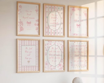 Pink Nursery Bible Verse Prints: Floral Christian Baby Girl Decor (Digital Download)