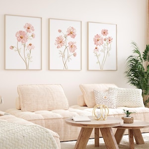 Ensemble de 3 oeuvres d'art murales neutres fleurs sauvages, impressions florales bohèmes aquarelles, décoration florale minimaliste, art numérique en téléchargement