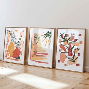 Boho Abstract Terracotta Print Set Of 3 Cozy Decorating Mid-Century Modern Living Room Wall Art Warm Earth Tones Posters Digital Download
