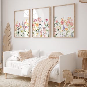 Colorful Floral Watercolor Print Set of 3 Wildflower Field Paintings ...