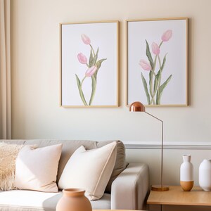 Tulips Watercolor Prints Light Pink Flower Wall Art Set of 2 Minimalist ...