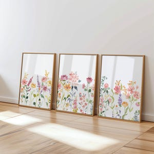 Colorful Floral Watercolor Print Set of 3 Wildflower Field Paintings ...