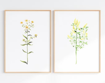 Wild Daisies Wall Art Set Of 2, Yellow Flower Prints, Farmhouse Wild Flowers, Country Floral Aquarelle, Téléchargement numérique