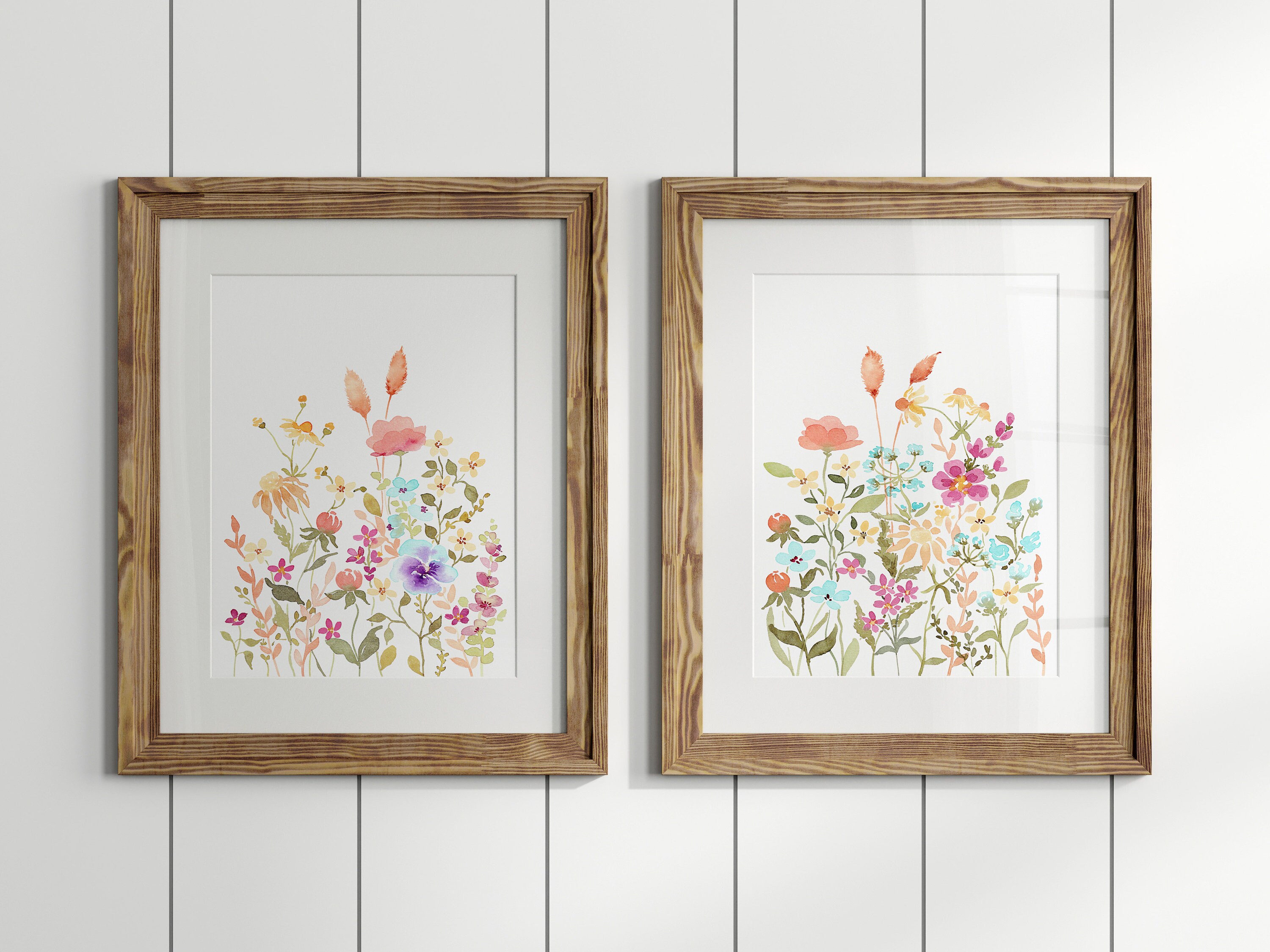Wildflower Watercolor Print Set of 2, Digital Download, Floral Wall Art ...
