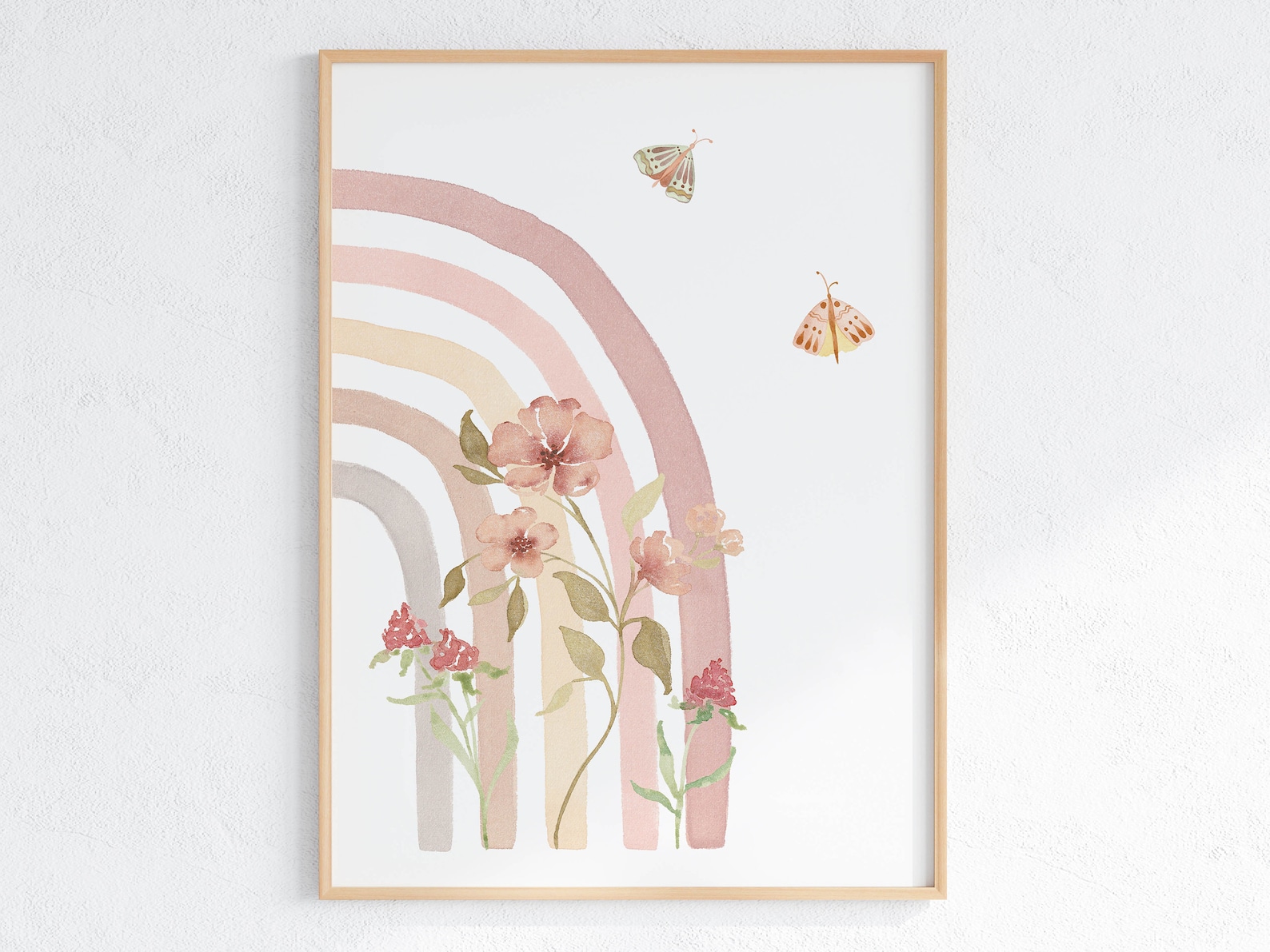 Boho Rainbow Wall Art Set of 3 Wildflower Girl Nursery Prints Rainbow ...