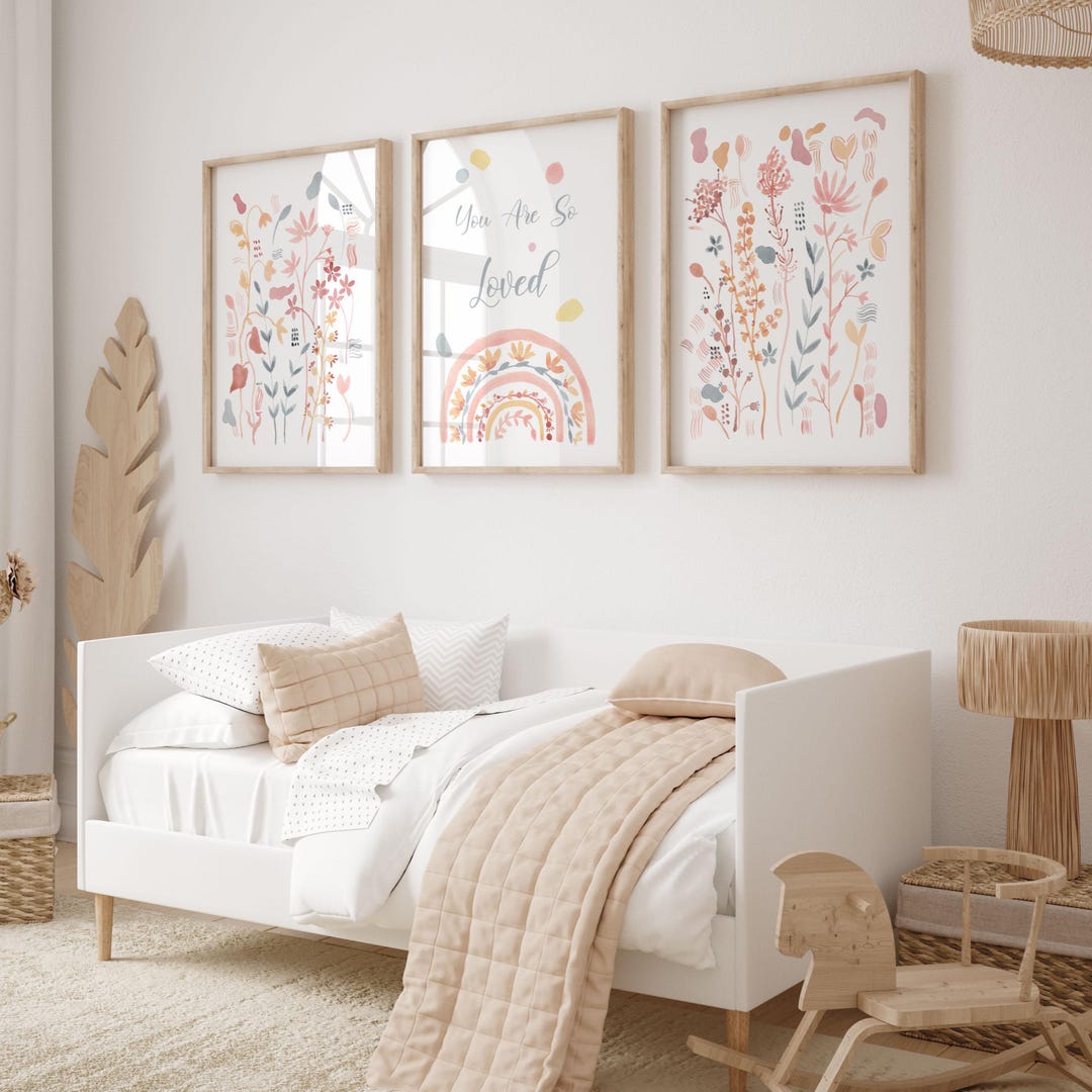Pastel Wildflower Nursery Prints Set: Boho Rainbow Decor (digital ...