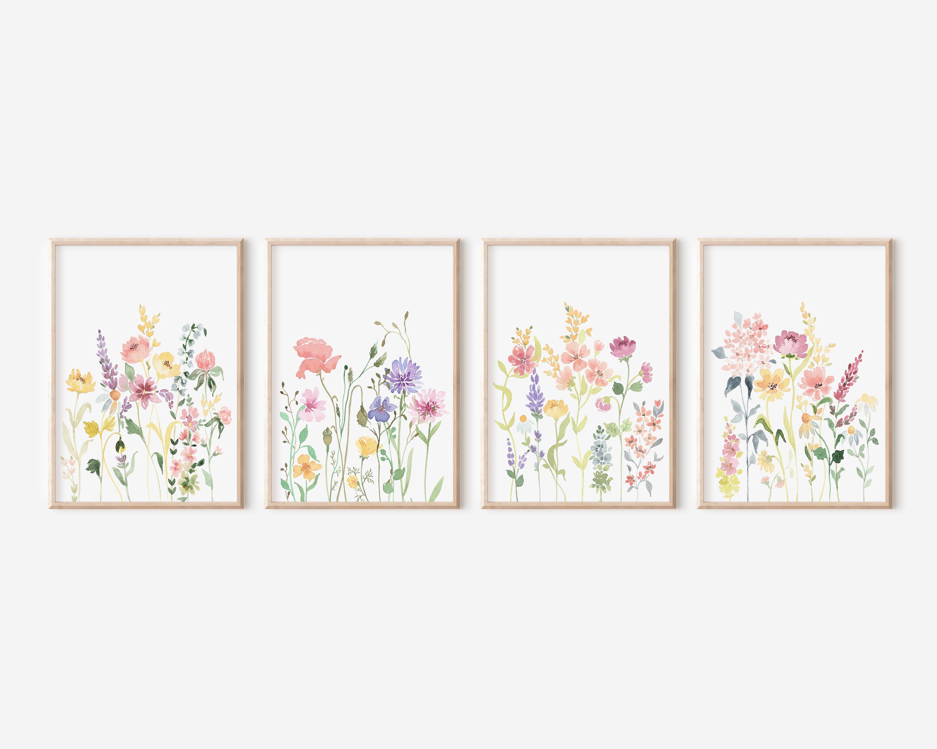 Wildflower Watercolor Prints Set: Girls Nursery Gallery Wall (digital ...