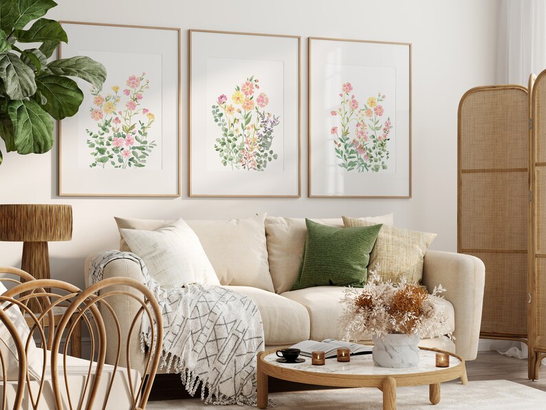 Wildflower Watercolor Print Set: Floral Botanical Wall Art (digital ...