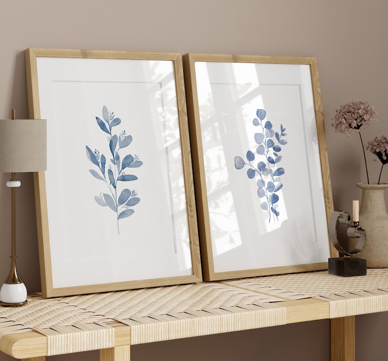 Set de acuarelas de eucalipto azul: Arte botánico minimalista (descarga digital) imagen 4