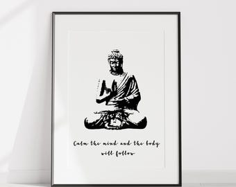 Svartvitt Buddha-tryck: Zencitat Andlig konst (digital nedladdning)