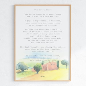 The Guest House Rumi Poem Print, Rumi Quote Wall Art, Digital Download, Inspirational Poster, Mindfulness Art, Mental Health