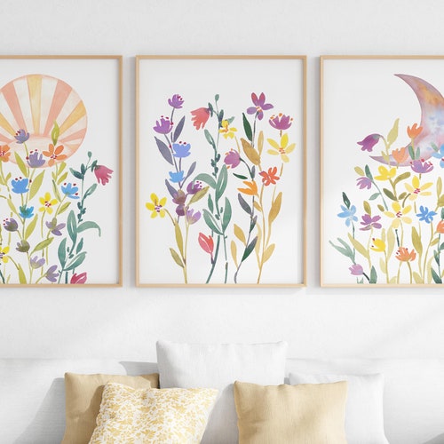 Set of 3 Wildflower Prints Floral Wall Art Botanical Print - Etsy