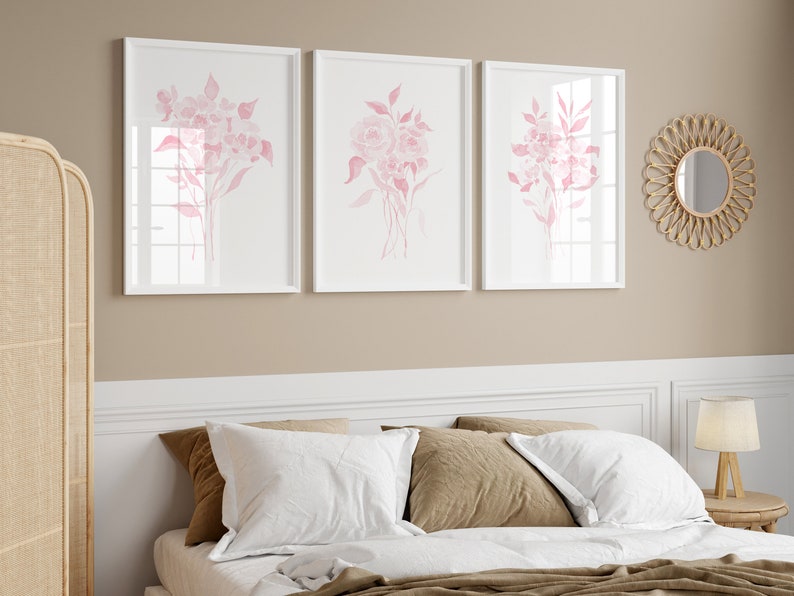 Blush Pink Floral Watercolor Print Set: Delicate Flower Art (digital ...