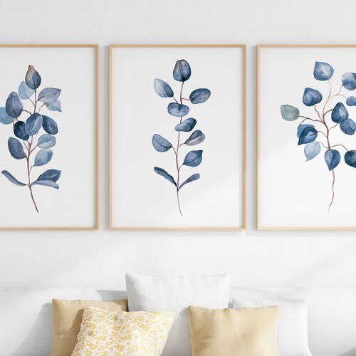 Navy Blue Botanical Floral Printable Wall Art Downloadable Art - Etsy
