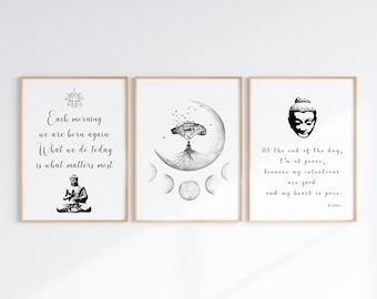 Buddha Wall Art Set Of 3 Printable, Buddhism Quote Posters, Mindfulness Prints, Motivational Artwork, Spiritual Zen Quotes, Instant Download