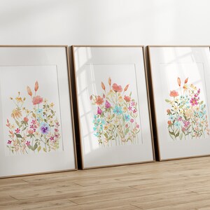 Colorful Floral Watercolor Print Set of 3, Wildflower Wall Art ...
