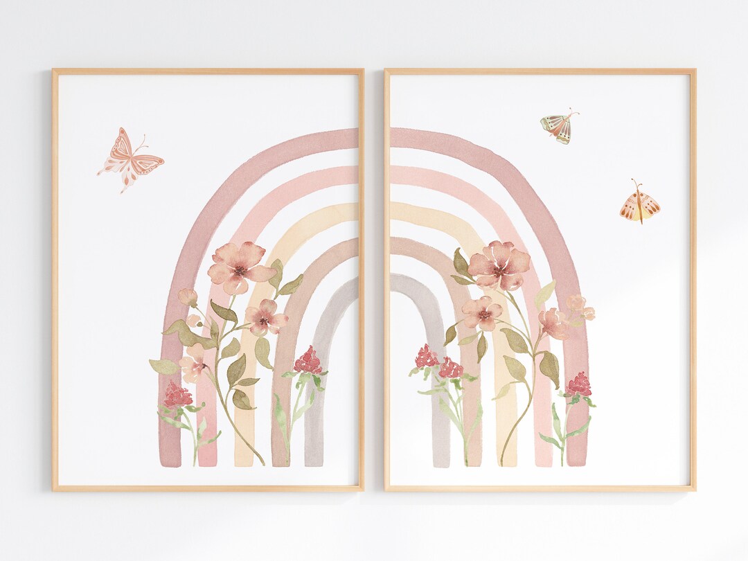 Rainbow Nursery Prints for Girls, Boho Baby Room Wall Art Set of 2 ...