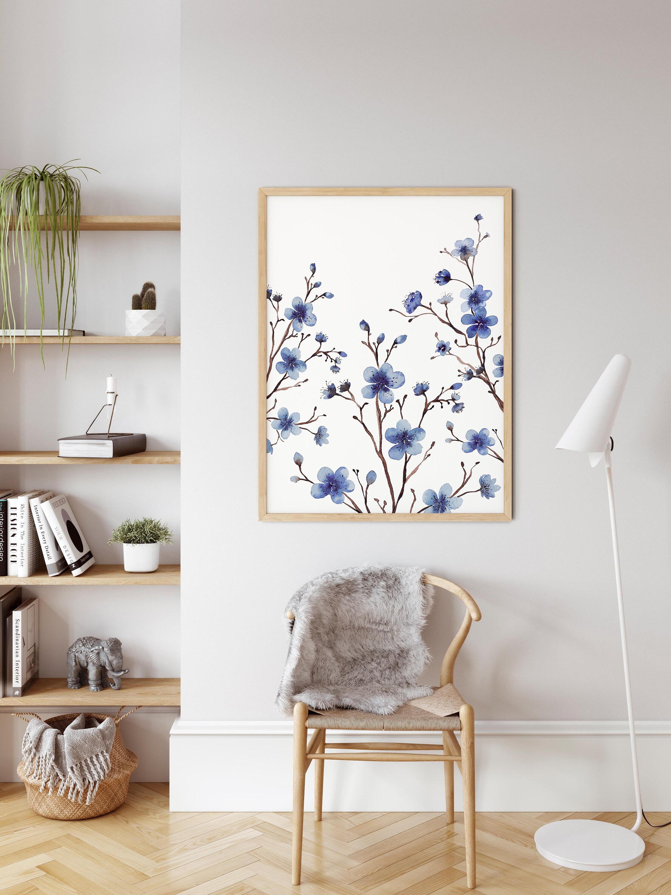 Navy Blue Flower Wall Art Printable Art Set of 2 Navy Blue Etsy UK