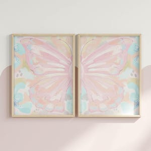 Pastel Pink Butterfly Wall Art for Teen Girls Bedroom Art Set of 2 Split Butterfly Wings for Baby Girl Nursery Decor Whimsical Birthday Gift