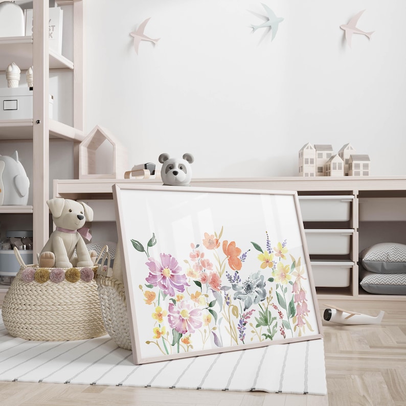 Wildflower Watercolor Print: Colorful Floral Nursery Art (digital ...