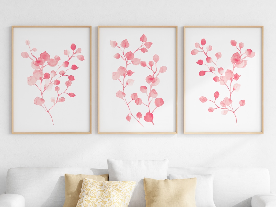 Blush Pink Wall Art Set of 3, Minimalist Botanical Prints, Downloadable ...