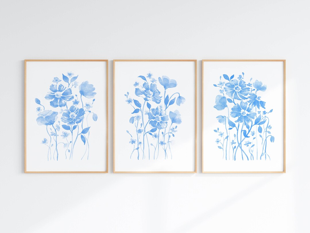 Light Blue Wildflower Watercolor Prints: Set of 3 (digital Download) - Etsy