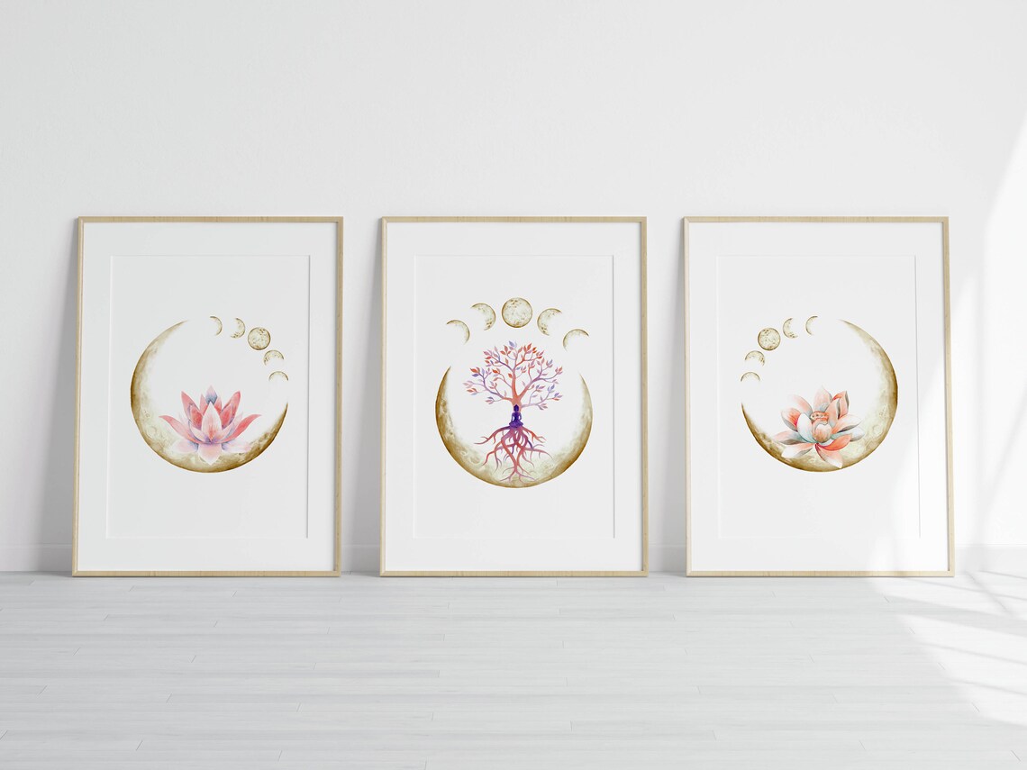 Boho Moon Wall Art Moon Phase Print Celestial Watercolor Etsy