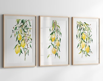 Lemon Watercolor Print Set: Botanical Citrus Kitchen Art (Digital Download)
