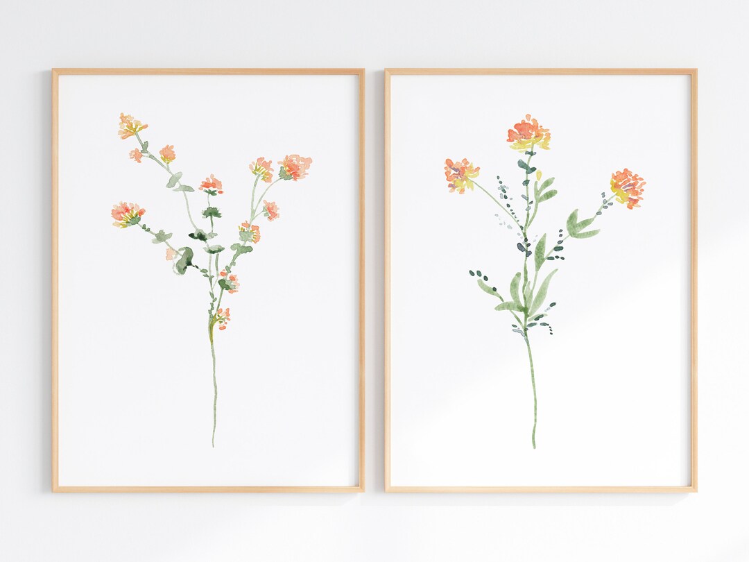 Minimalist Wildflower Wall Art Set of 2, Boho Floral Prints, Botanical ...