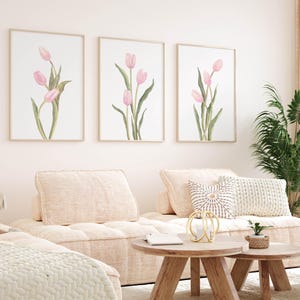 Tulips Wall Art Set Of 3 Watercolor Prints Simple Floral Posters Botanical Decor Minimalist Flower Artwork Digital Download