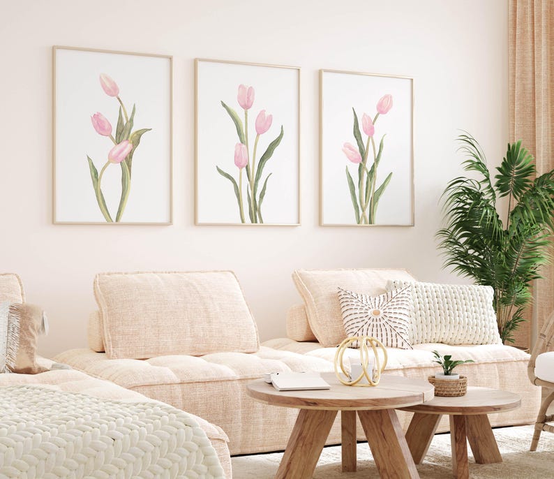 Tulips Wall Art Set of 3 Watercolor Prints Simple Floral Posters ...
